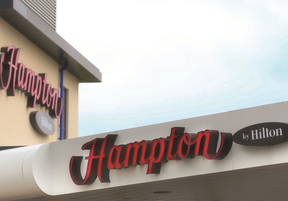 Hampton by Hilton hotel sign